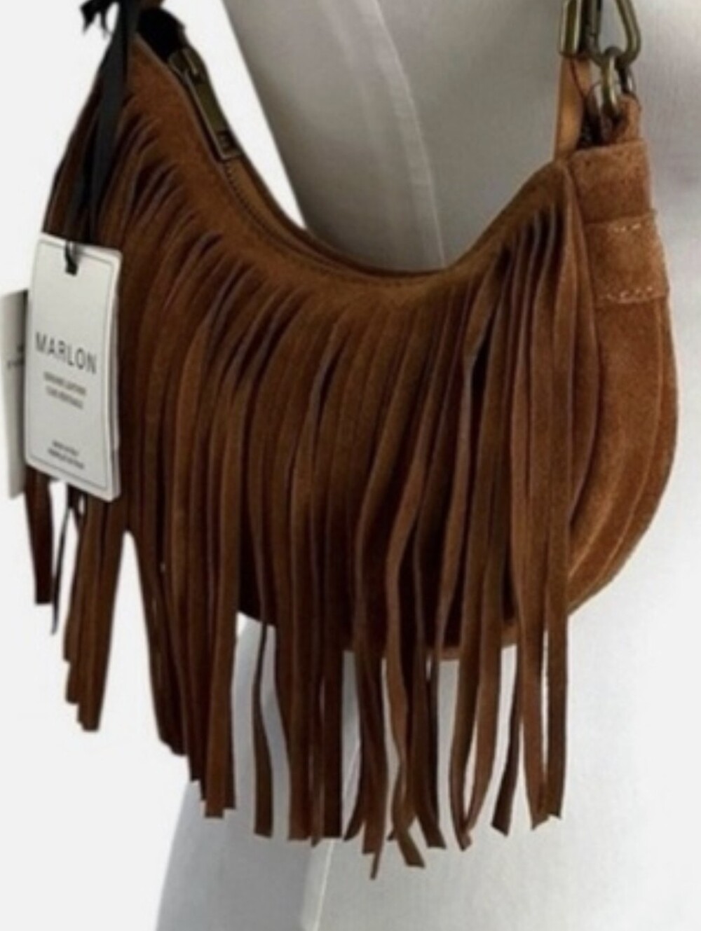 MARLON Made In Italy Brown Suede Fringe Shoulder Bag